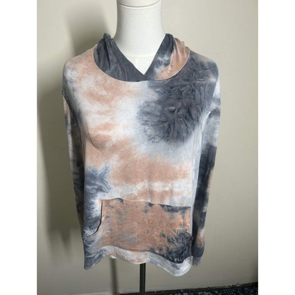 Wallflower Women's Hooded Top XL Watercolor Print Front Pouch Stretch 317